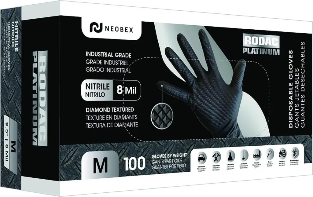 [RD5555M] INDUSTRIAL GRADE NITRILE GLOVES WITH TEXTURED FINGERTIPS BLACK - M (100 per Box)