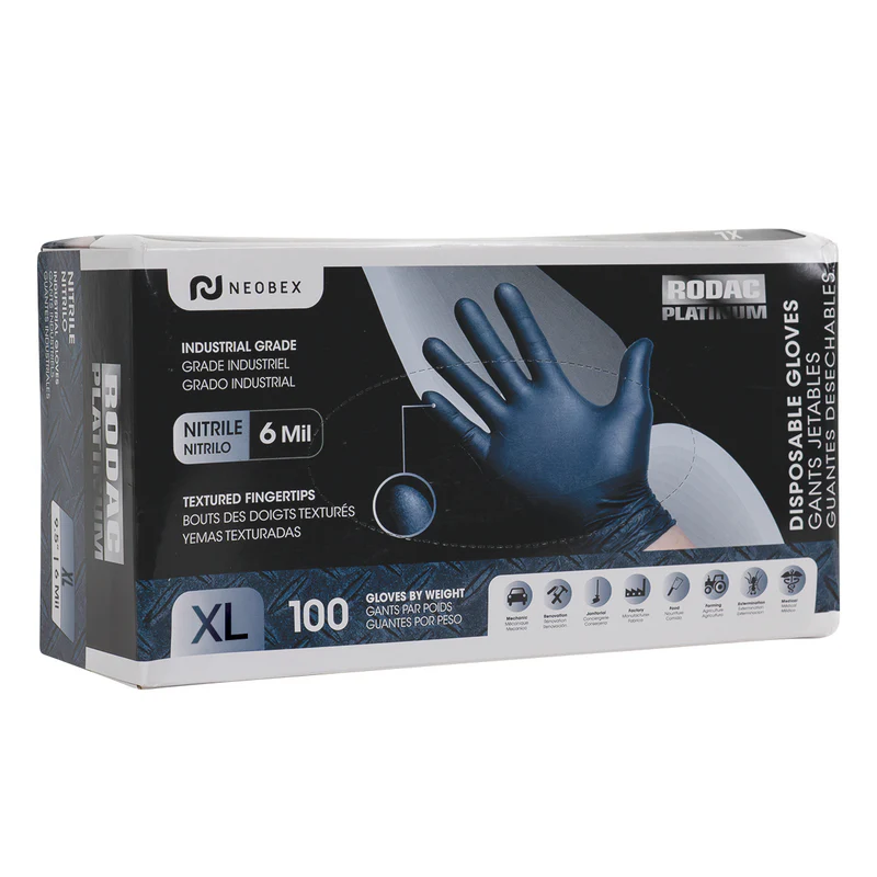 Industrial grade nitrile gloves with textured fingertips Black 8 Mil - XXL (100 per Box)