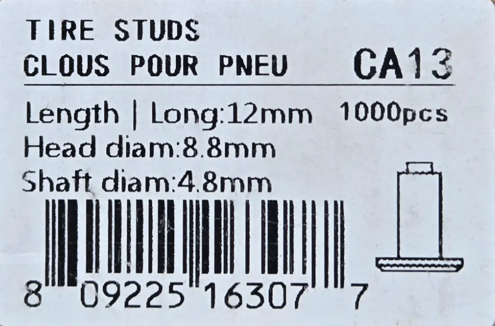 TIRE STUDS(BOX OF 1000) #13 CA13